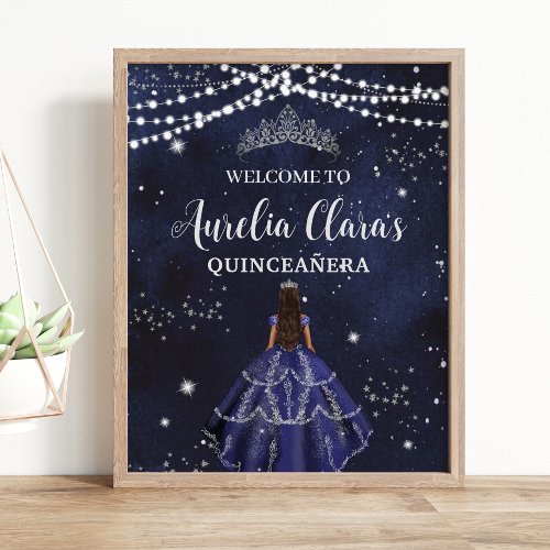 Starry Night Navy Blue Silver Quinceaera Sweet 16 Poster