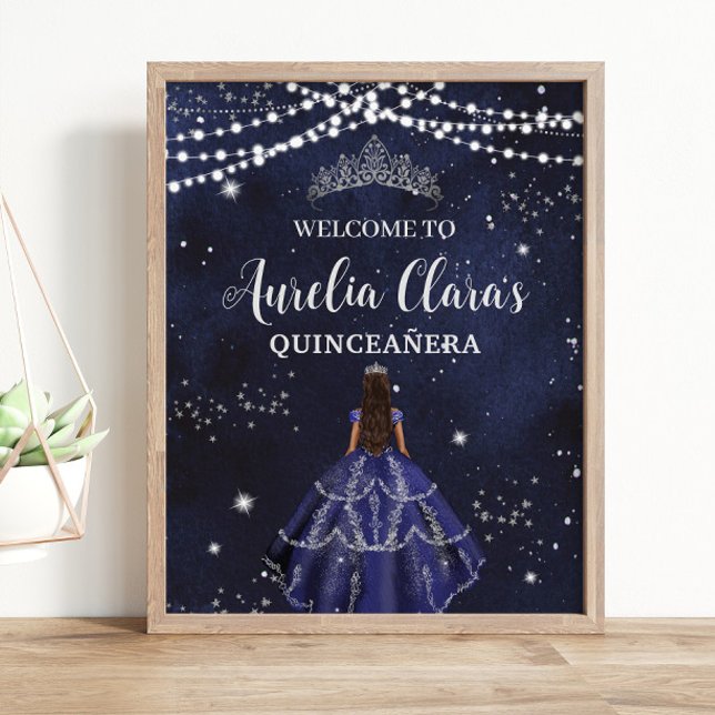 Starry Night Navy Blue Silver Quinceañera Sweet 16 Poster (Creator Uploaded)