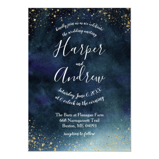 starry night navy blue watercolor wedding invitation starry night wedding invitations