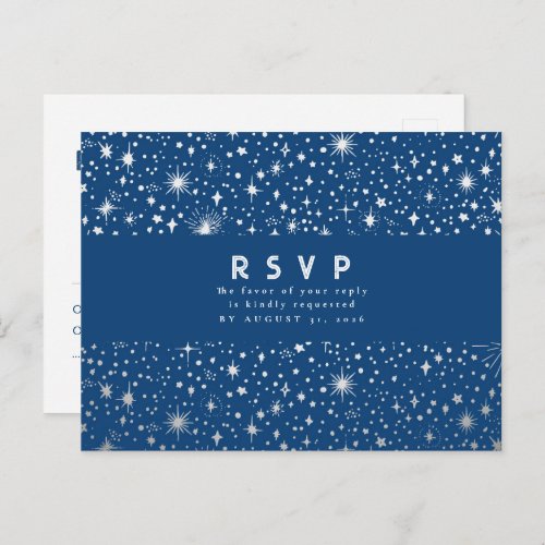 Starry Night Navy Blue Wedding RSVP Postcard