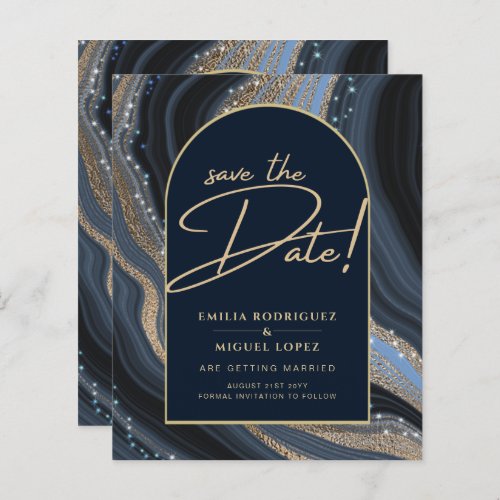 Starry Night Navy Gold Agate Wedding SAVE DATE