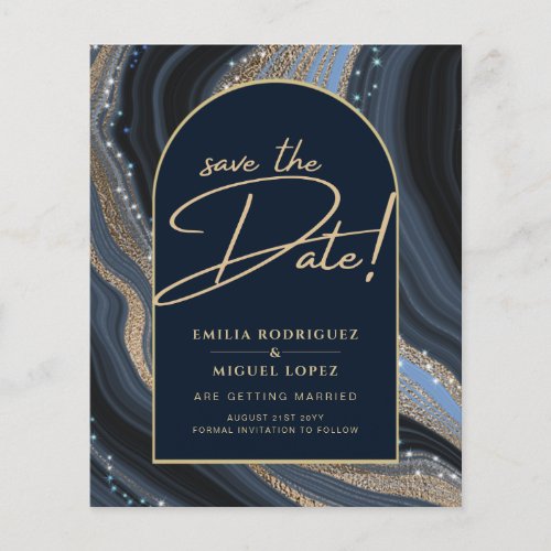 Starry Night Navy Gold Agate Wedding SAVE DATE Flyer