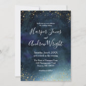 Starry Night Navy Gold Watercolor Wedding Invitation (Front)