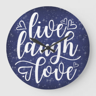 Starry Night Navy Live Laugh Love Saying Wall Large Clock