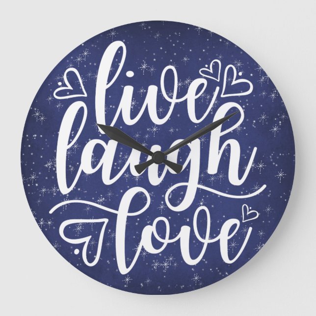 Starry Night Navy Live Laugh Love Saying Wall Large Clock (Front)