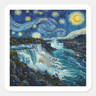 Starry Night Niagara Falls Square Sticker
