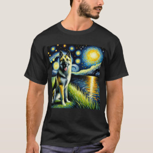 Starry Night Norwegian Elkhound Dog Van Gogh Lover T-Shirt