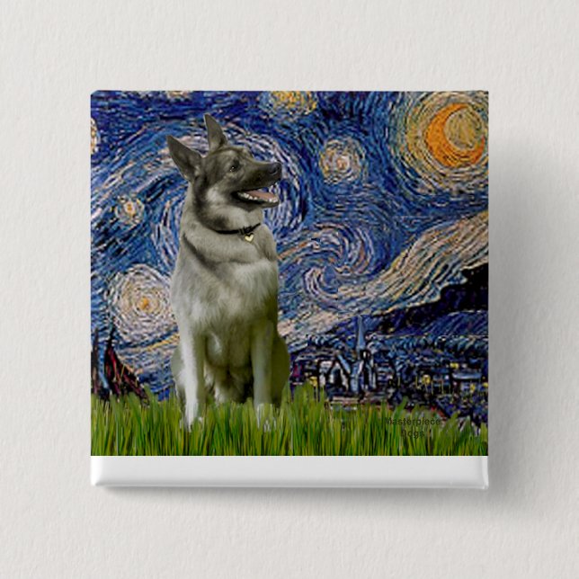 Starry Night - Norwegian Elkhound Pinback Button (Front)