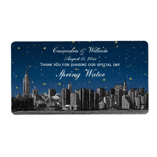 Starry Night NYC Wide Skyline Etched Water Bottle Label