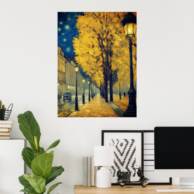 Starry Night on Andrássy Avenue, Budapest Poster (Home Office)