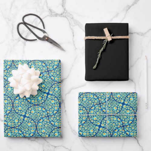 Starry Night On Sea Doodle Art Deco Ogee Fans Wrapping Paper Sheets