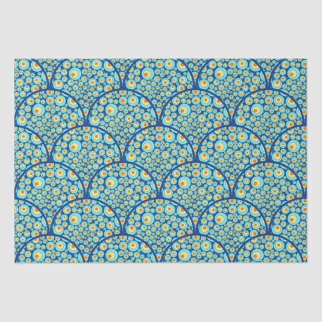 Starry Night On Sea Doodle Art Deco Scallop Tissue Paper (Front)