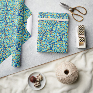 Starry Night On Sea Doodle Art Deco Scallop Wrapping Paper