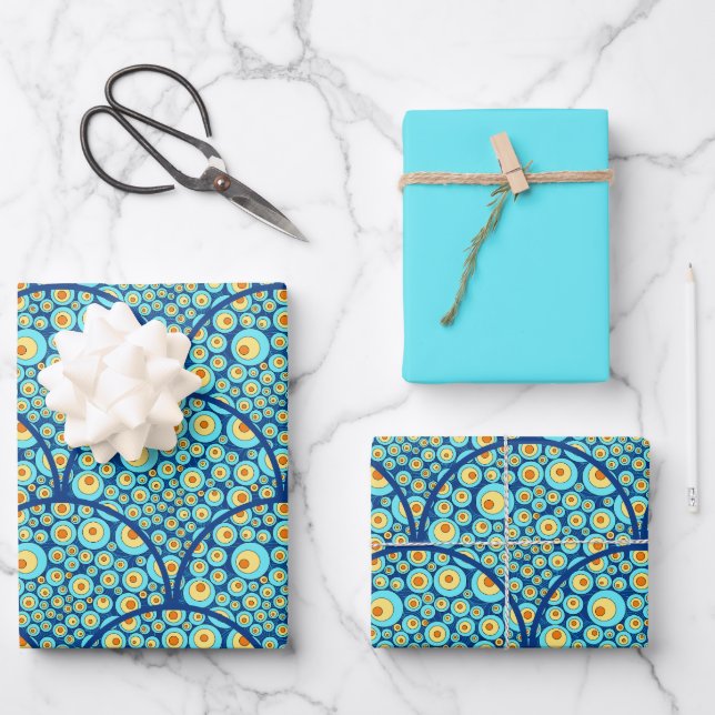 Starry Night On Sea Doodle Art Deco Scallop Wrapping Paper Sheets (Front)