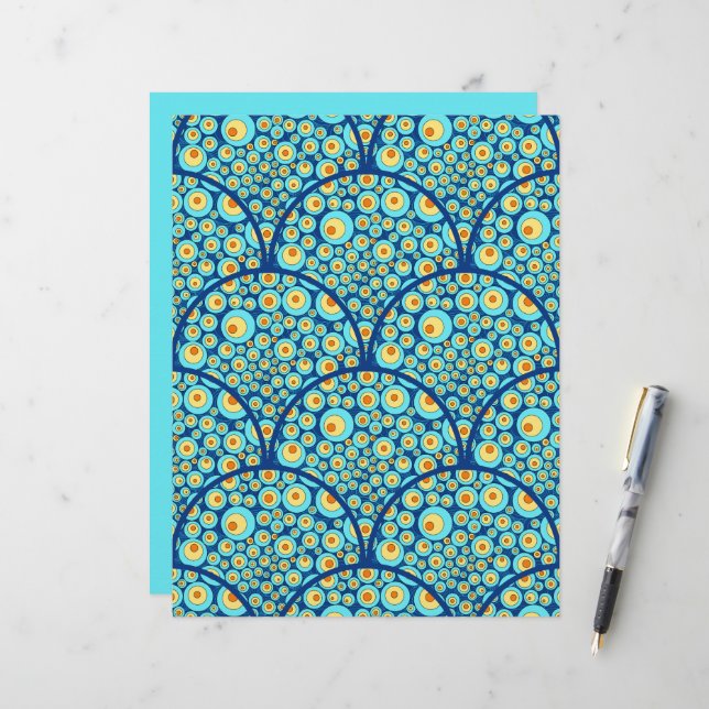 Starry Night On Sea Doodle Deco Scrapbook Paper (Front/Back In Situ)