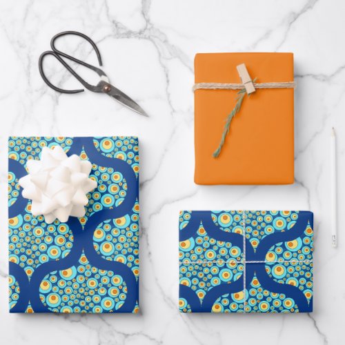 Starry Night On Sea Doodle Mid Mod Ogee Wrapping Paper Sheets