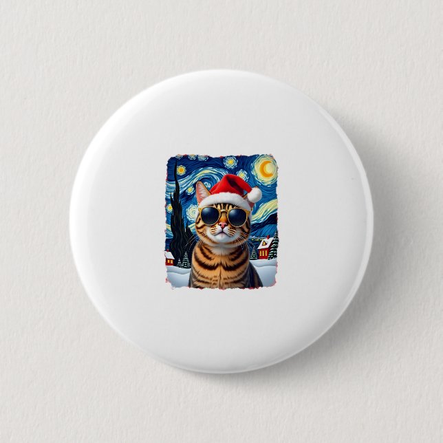 Starry Night Orange Tabby Cat Christmas Button (Front)