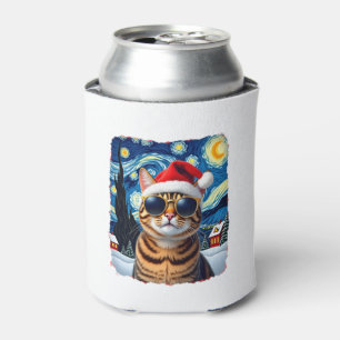 Starry Night Orange Tabby Cat Christmas Can Cooler