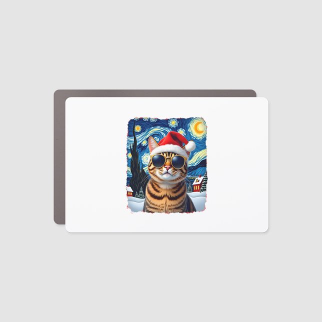 Starry Night Orange Tabby Cat Christmas Car Magnet (Front)