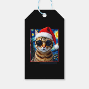 Starry Night Orange Tabby Cat Christmas Gift Tags