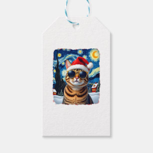 Starry Night Orange Tabby Cat Christmas Gift Tags