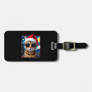 Starry Night Orange Tabby Cat Christmas Luggage Tag