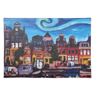 Starry Night over Amsterdam Canal Placemat