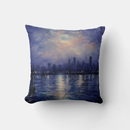 Starry Night Over City French Impressionism Art Throw Pillow