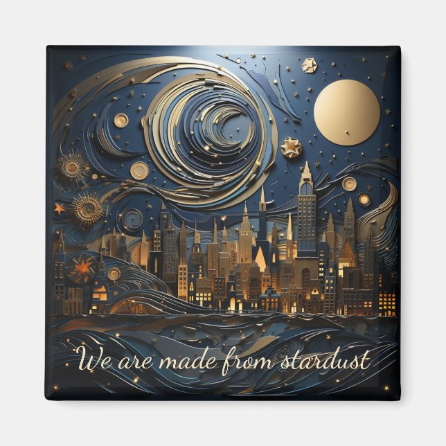 Starry night over cityscape 1 of 2 square magnet (Front)