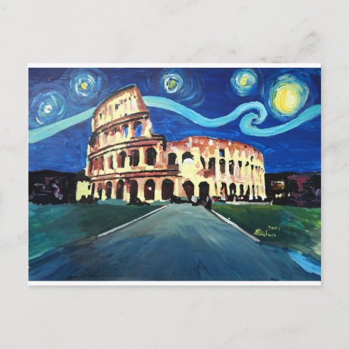 Starry Night over Colloseum in Rome Italy Postcard