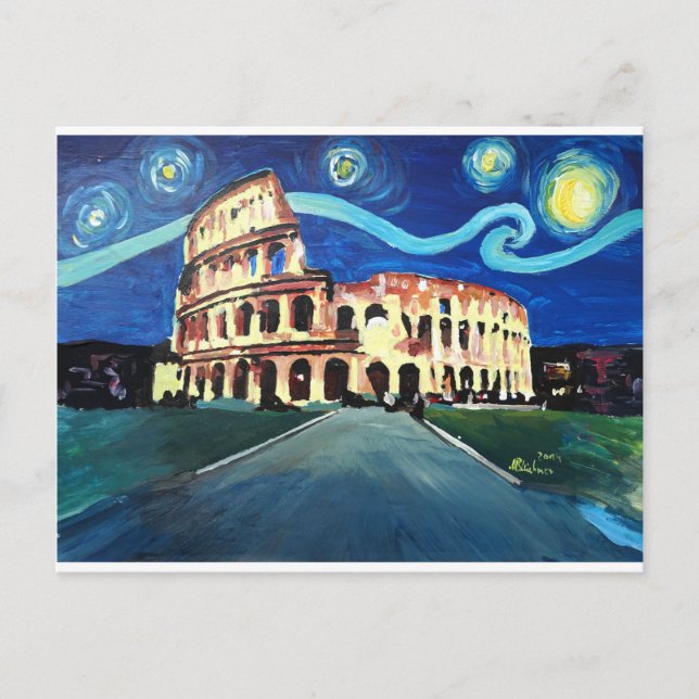 Starry Night over Colloseum in Rome Italy Postcard (Front)