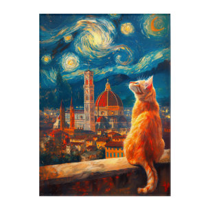 Starry Night Over Florence Ginger Cat Art