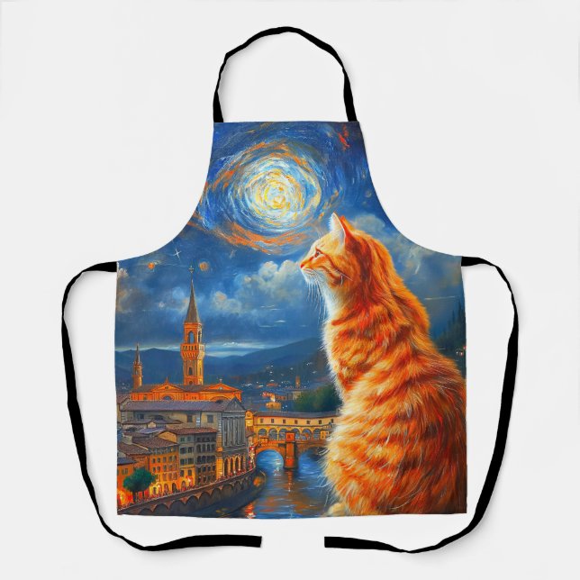 Starry Night Over Florence | Ginger Cat Art Apron (Front)