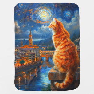 Starry Night Over Florence Ginger Cat Art Baby Blanket
