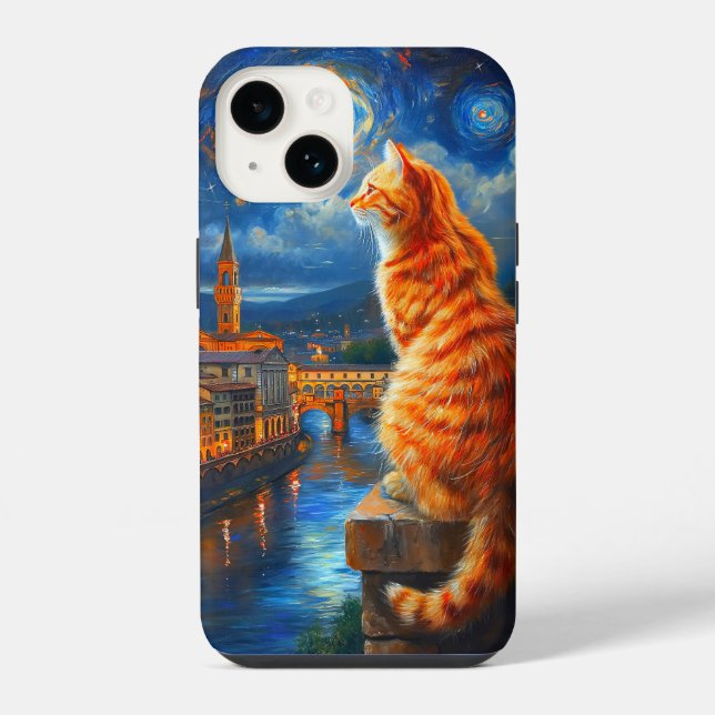 Starry Night Over Florence | Ginger Cat Art iPhone Case (Back)