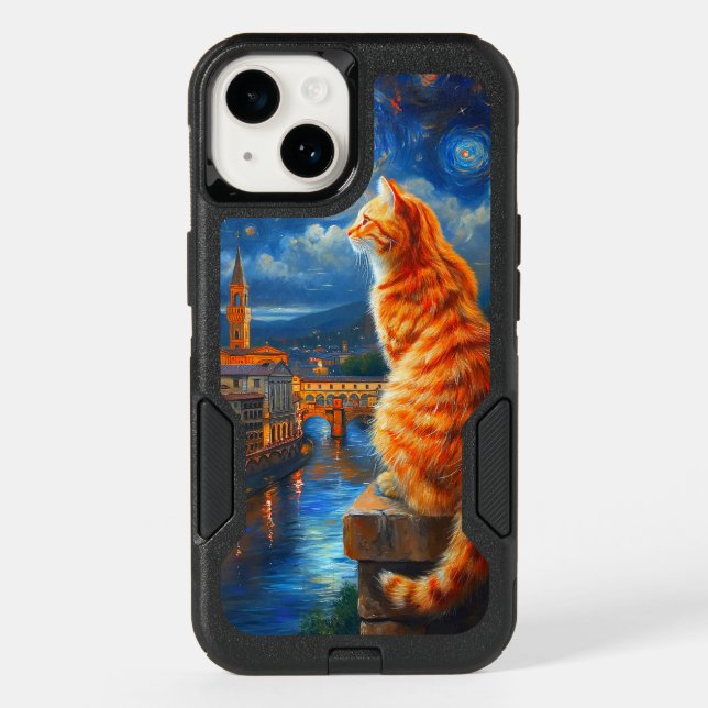Starry Night Over Florence | Ginger Cat Art Otterbox iPhone Case (Back)