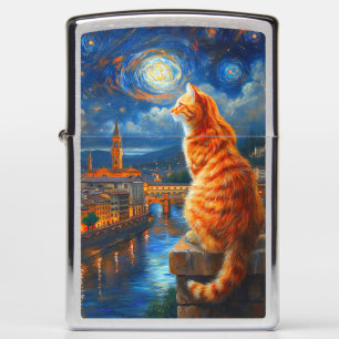 Starry Night Over Florence Ginger Cat Art Zippo Lighter