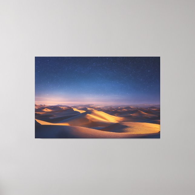Starry Night Over Golden Desert Dunes Landscape Canvas Print (Front)