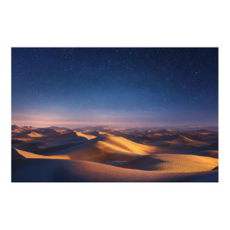 Starry Night Over Golden Desert Dunes Landscape Poster