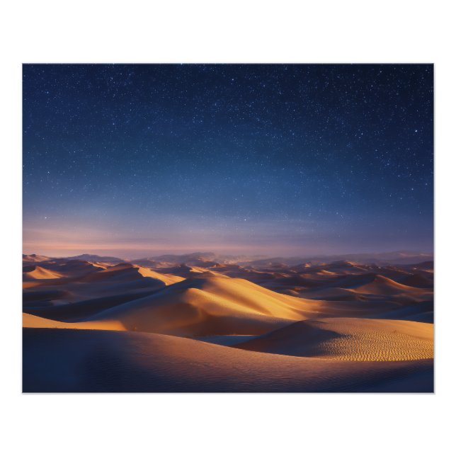 Starry Night Over Golden Desert Dunes Landscape Poster (Front)