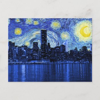 Starry Night Over New York City Postcard by lazyrivergreetings at Zazzle