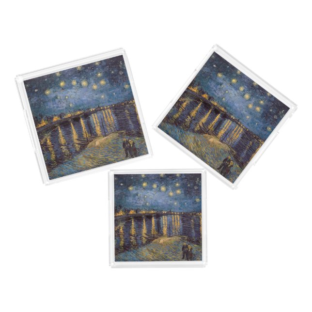 Starry Night Over Rhone River by Vincent Van Gogh Acrylic Tray (Set)