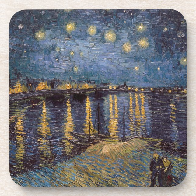 Starry Night Over Rhone River by Vincent Van Gogh Beverage Coaster (Front)