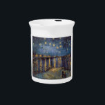 Starry Night Over Rhone River by Vincent Van Gogh Beverage Pitcher<br><div class="desc">Dreamlike story inspired by Vincent Van Gogh's Night Over the Rhône: The air hummed with the low thrum of the river, a lullaby that lulled the senses. Two figures, their faces obscured by the soft glow of the gas lamps, strolled along the riverbank. They moved with a gentle sway, as...</div>
