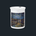 Starry Night Over Rhone River by Vincent Van Gogh Beverage Pitcher<br><div class="desc">Dreamlike story inspired by Vincent Van Gogh's Night Over the Rhône: The air hummed with the low thrum of the river, a lullaby that lulled the senses. Two figures, their faces obscured by the soft glow of the gas lamps, strolled along the riverbank. They moved with a gentle sway, as...</div>