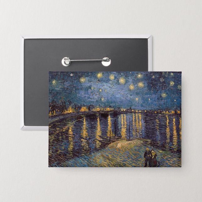 Starry Night Over Rhone River by Vincent Van Gogh Button (Front/Back)