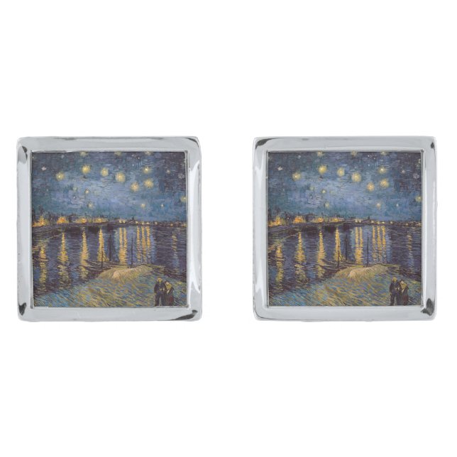 Starry Night Over Rhone River by Vincent Van Gogh Cufflinks (Front)