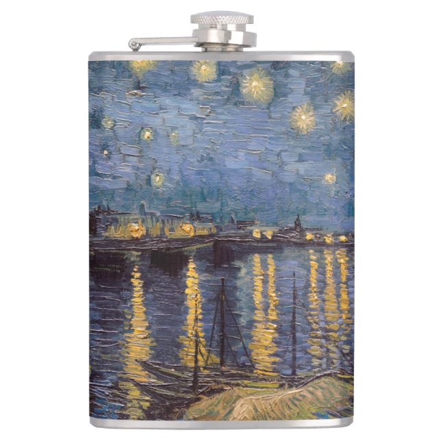 Starry Night Over Rhone River by Vincent Van Gogh Flask (Front)