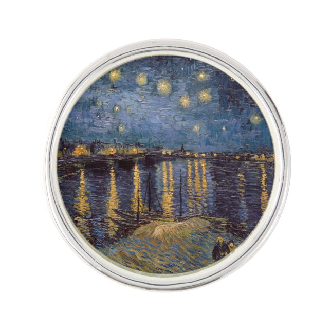 Starry Night Over Rhone River by Vincent Van Gogh Lapel Pin (Front)