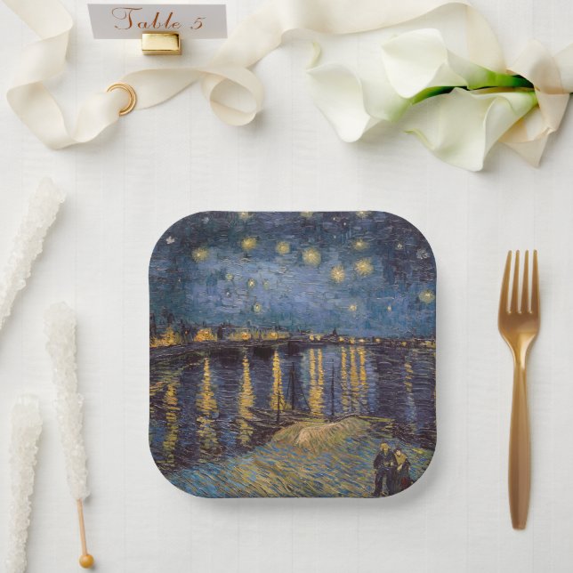 Starry Night Over Rhone River by Vincent Van Gogh Paper Plates (Wedding)